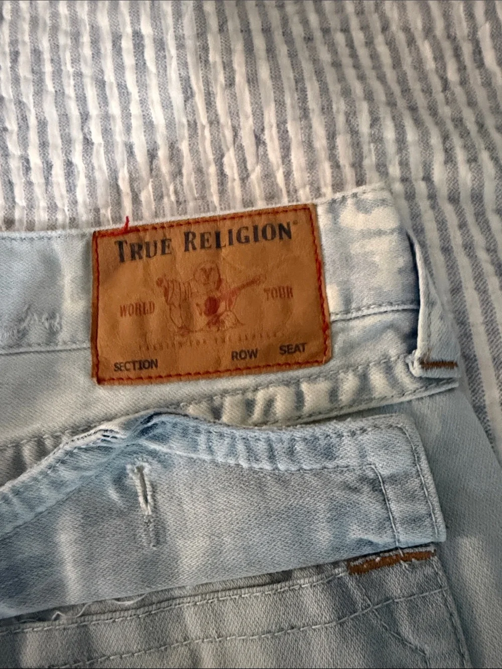 True Religion Light Blue Distressed Bleach-Effect Denim Shorts